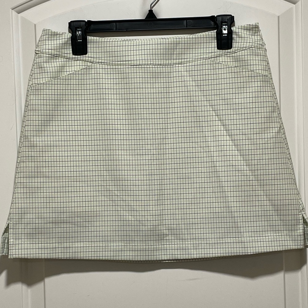 Links Edition Women's Size 8 White Golf Skort Navy Limon Plaid Pattern Side Zip